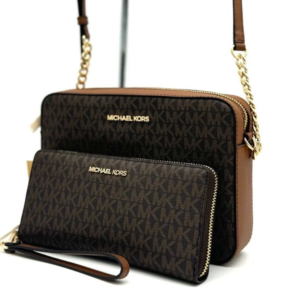 Michael Kors Large EW Crossbody Bag & Large Continental Wallet Brown/Gold